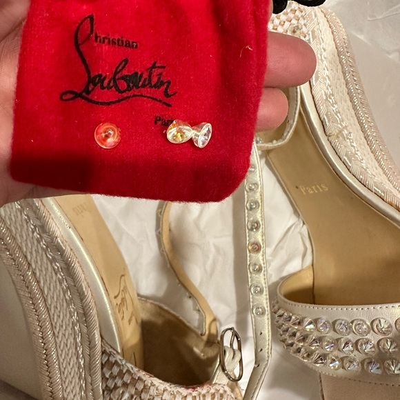 Christian Louboutin Pearl Embellished Wedge Sandals - Picture 8 of 16